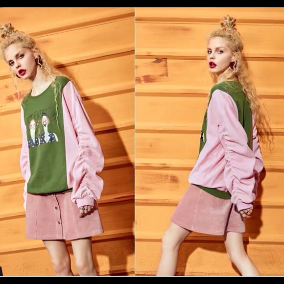 ELF SACK Boho Color Block Corduroy Crew Tee RARE - Picture 4 of 16